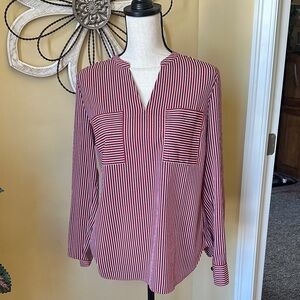 CAbi Red and White Striped Blouse